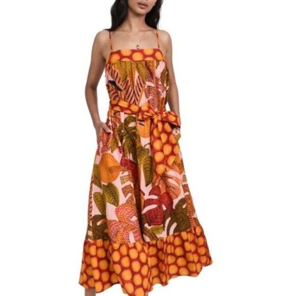 FARM Rio Dresses & Skirts - FARM Rio “Summer Dream” Ruffle-Hem Maxi Dress • Size Large • Vibrant Print